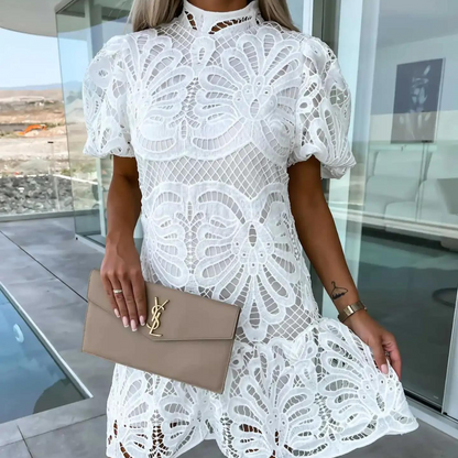 Women's Mini Dress Puff Sleeve Ruffle Hem 5