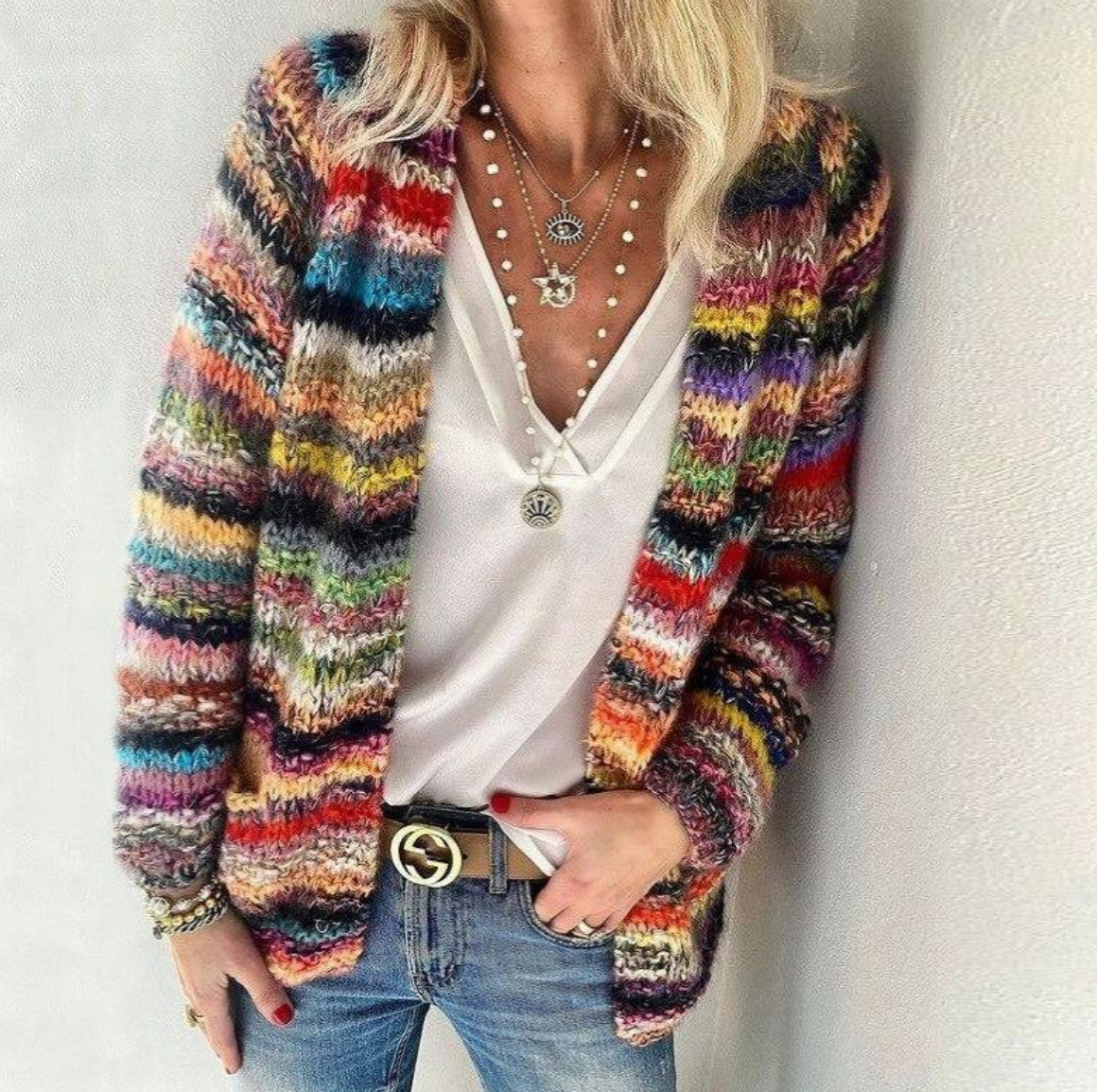 Women's multicolor striped open-front cardigan in multicolor