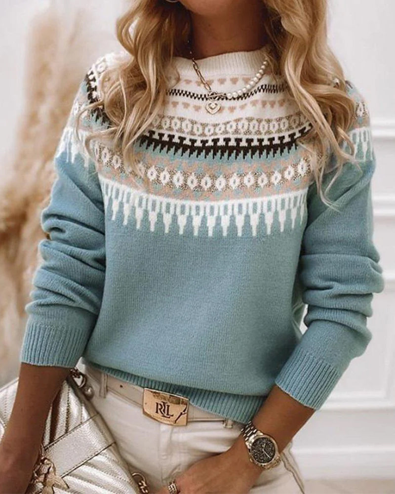 Women's fair isle mock neck sweater in blue