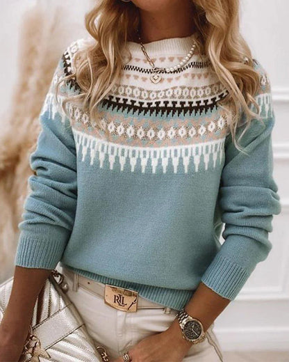 Women's fair isle mock neck sweater in blue