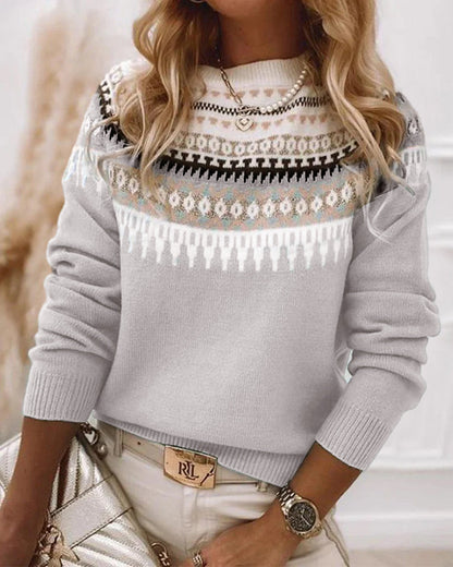 Women's fair isle mock neck sweater in grey
