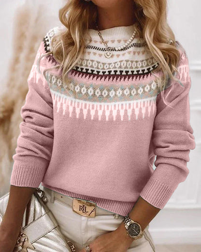 Women's fair isle mock neck sweater in pink
