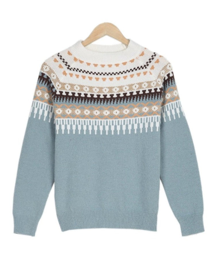 Women's fair isle mock neck sweater in pink