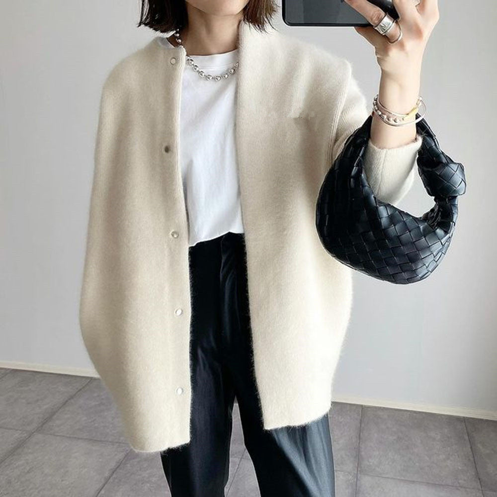 Women's khaki long open front knit cardigan