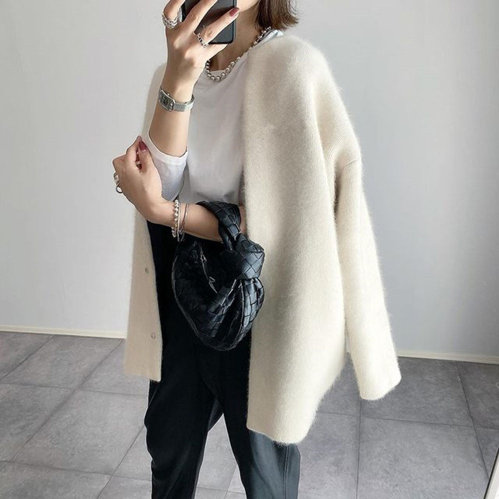 Women's khaki long open front knit cardigan