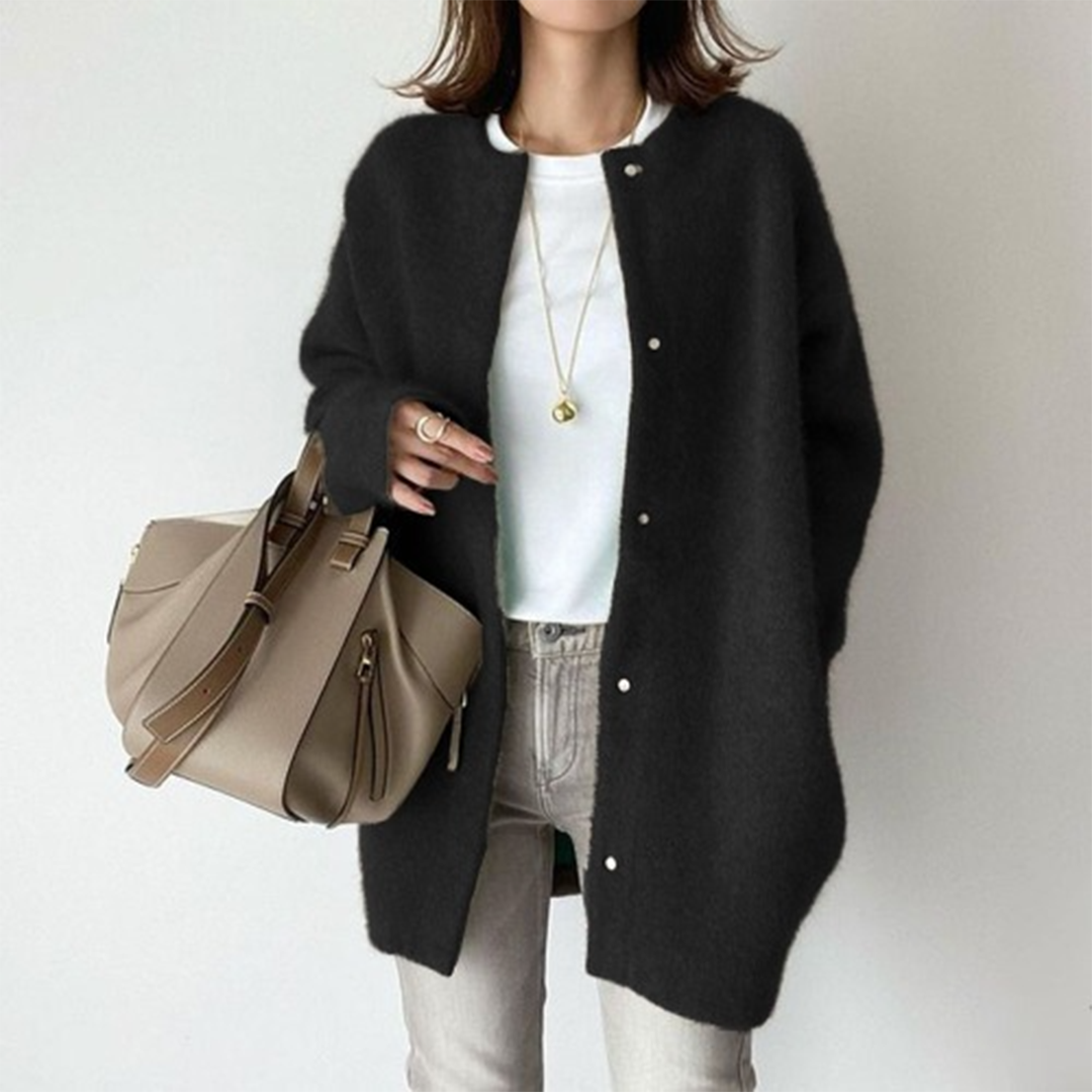Women's khaki long open front knit cardigan
