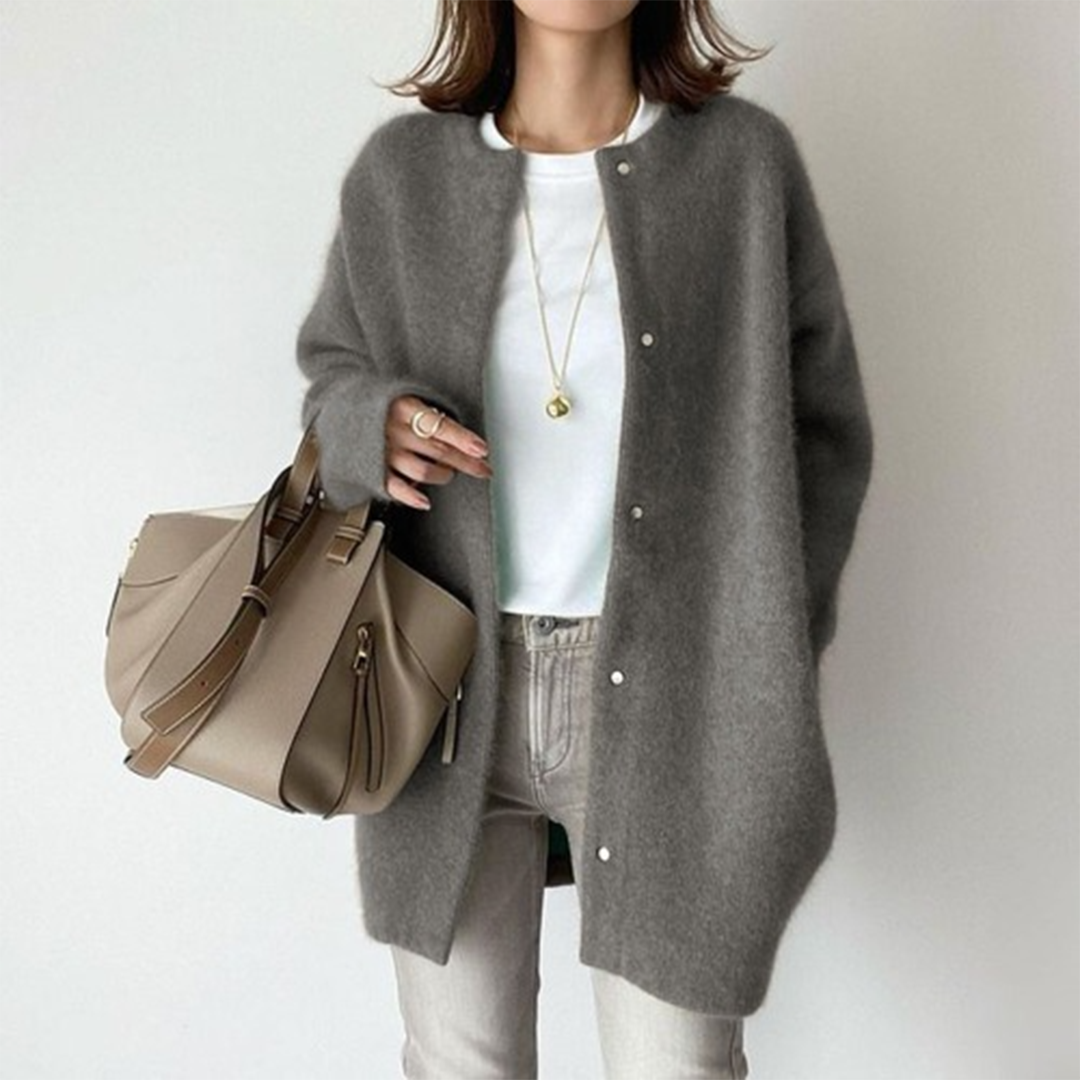 Women's khaki long open front knit cardigan