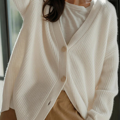 Women's oversized button-front cardigan in white