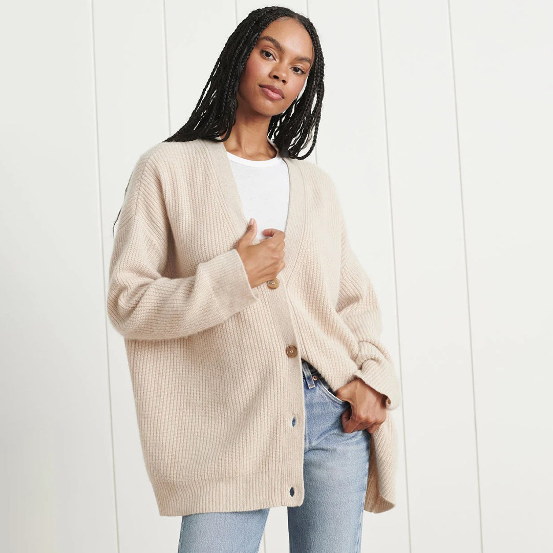 Women's oversized button-front cardigan in white