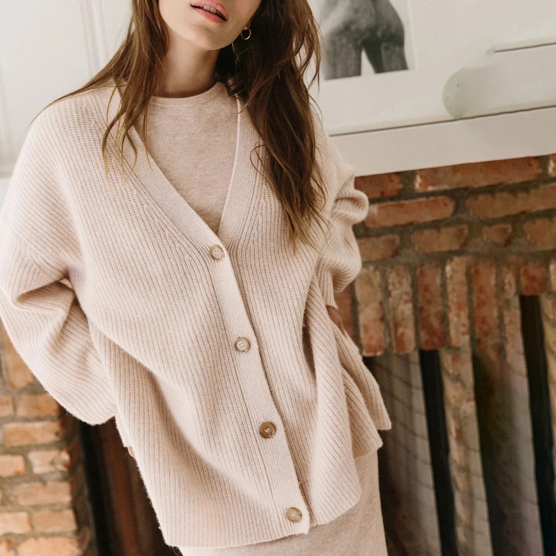 Women's oversized button-front cardigan in beige