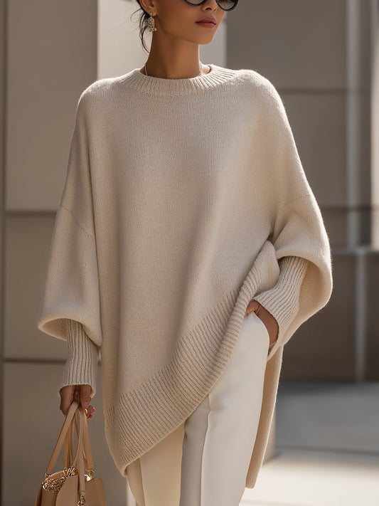 Women's oversized knit poncho sweater in beige