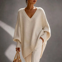 Hadley | Women's Oversized V-Neck Knit Sweater with Batwing Sleeves
