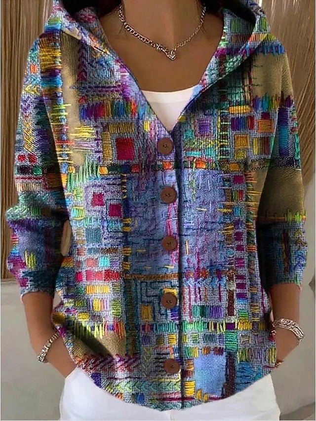 Women's patchwork hooded cardigan