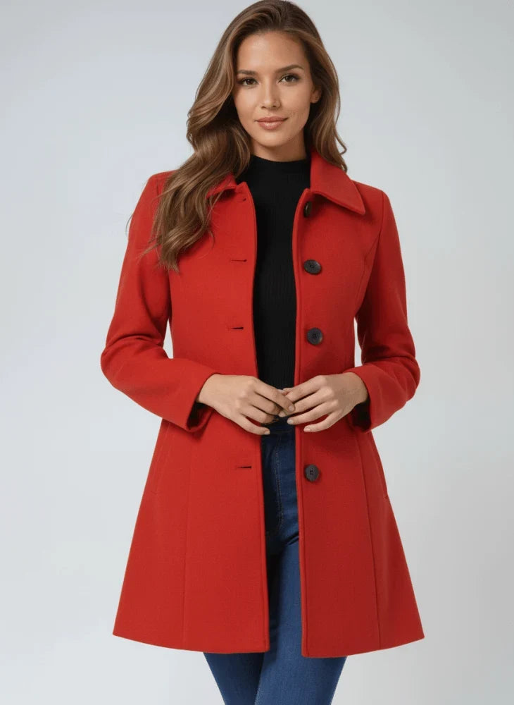 Women's red tailored single breasted coat