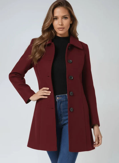 Women's burgundy tailored single breasted coat