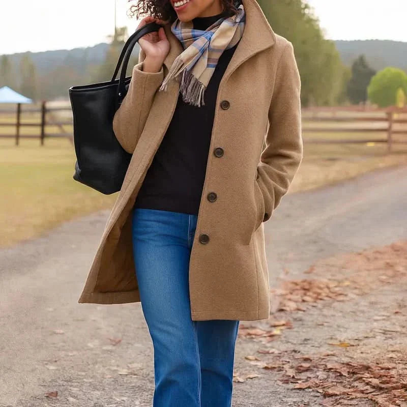 Women's brown wool blend button front coat