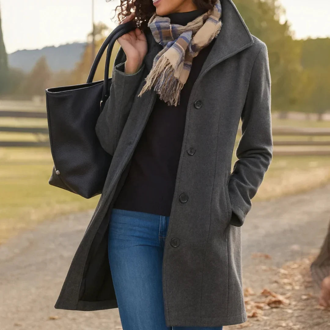 Women's gray wool blend button front coat