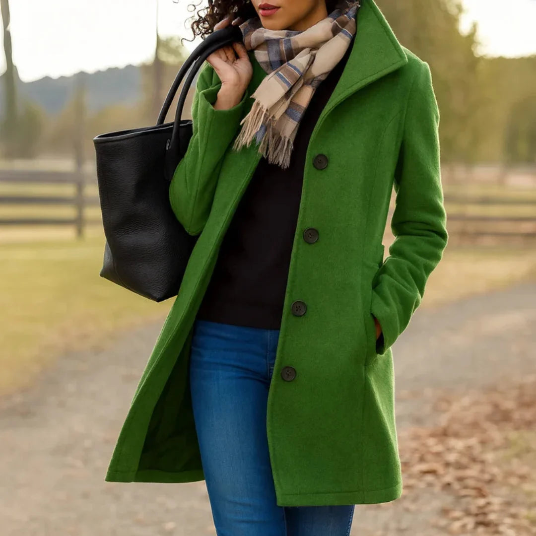 Women's green wool blend button front coat