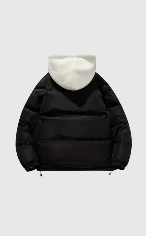 Women's puffer jacket with sherpa-lined hood