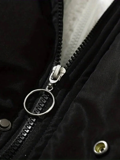 Women's puffer jacket with sherpa-lined hood