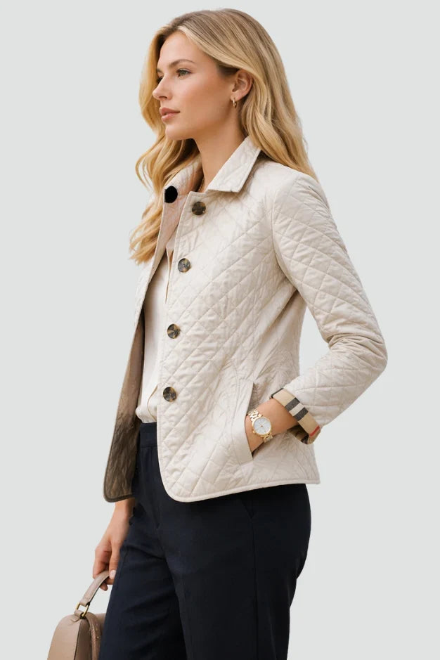 Women's diamond quilted jacket with button front