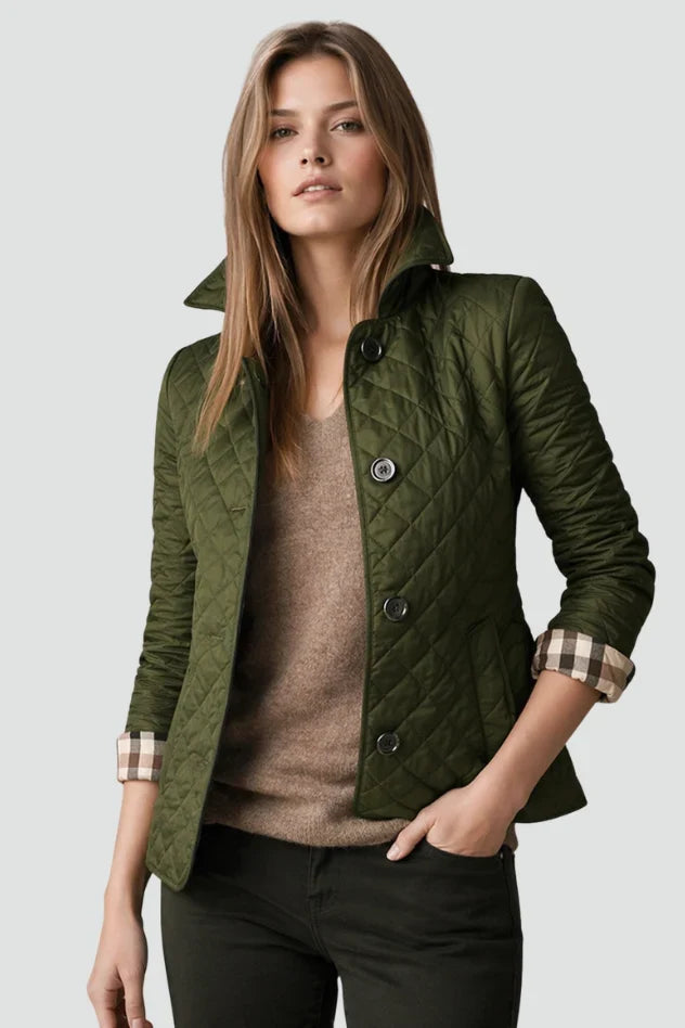 Women's diamond quilted jacket with button front