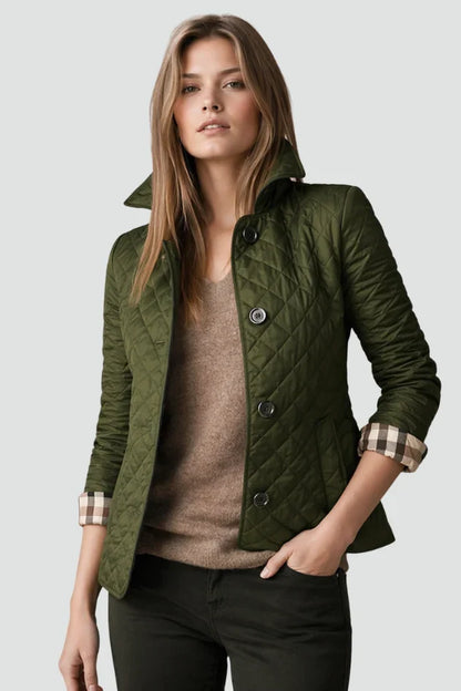 Women's diamond quilted jacket with button front