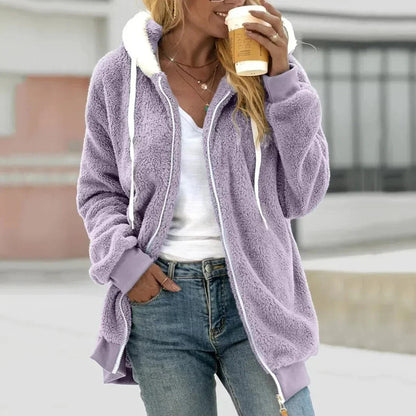 Women's sherpa hooded zip-up jacket in lavender