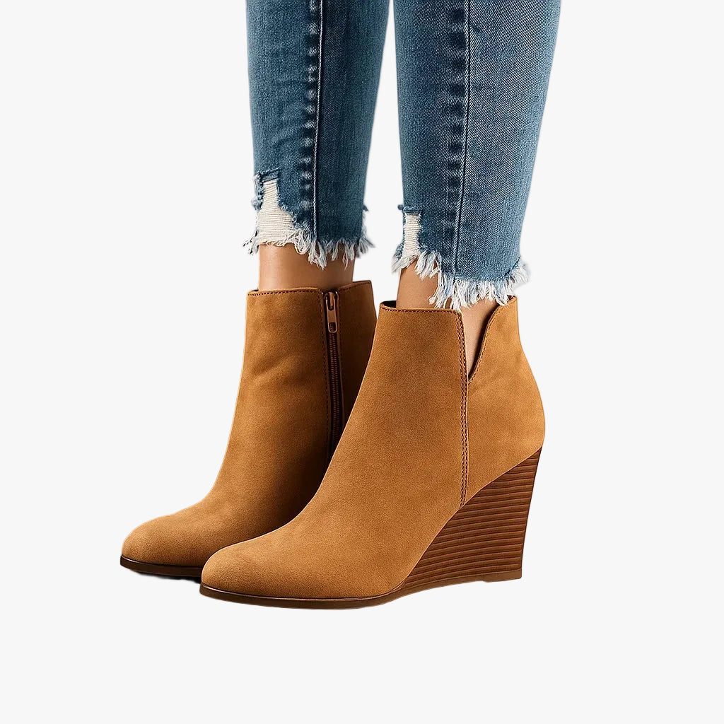 Suede Wedge Ankle Boots with Side Zipper