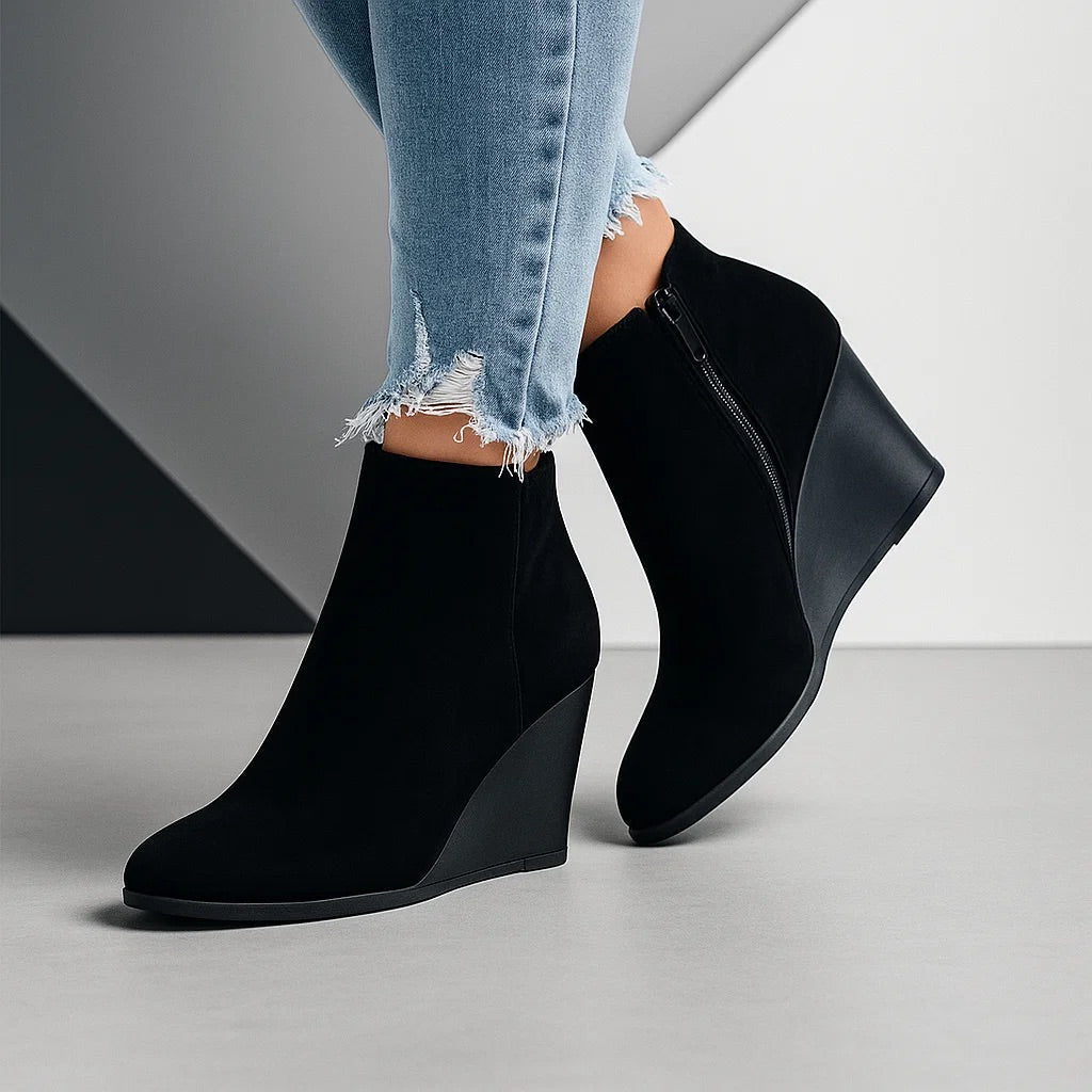 Suede Wedge Ankle Boots with Side Zipper – view 2