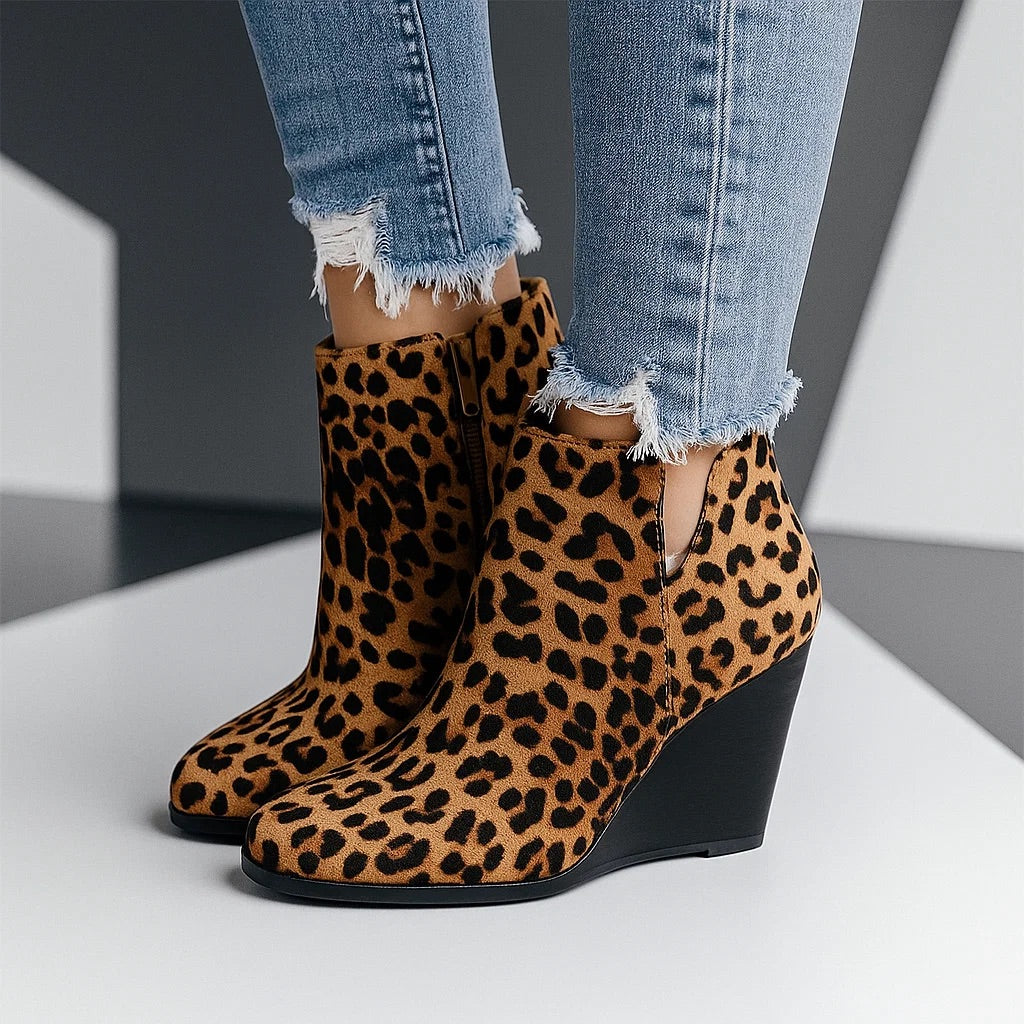 Suede Wedge Ankle Boots with Side Zipper – view 3