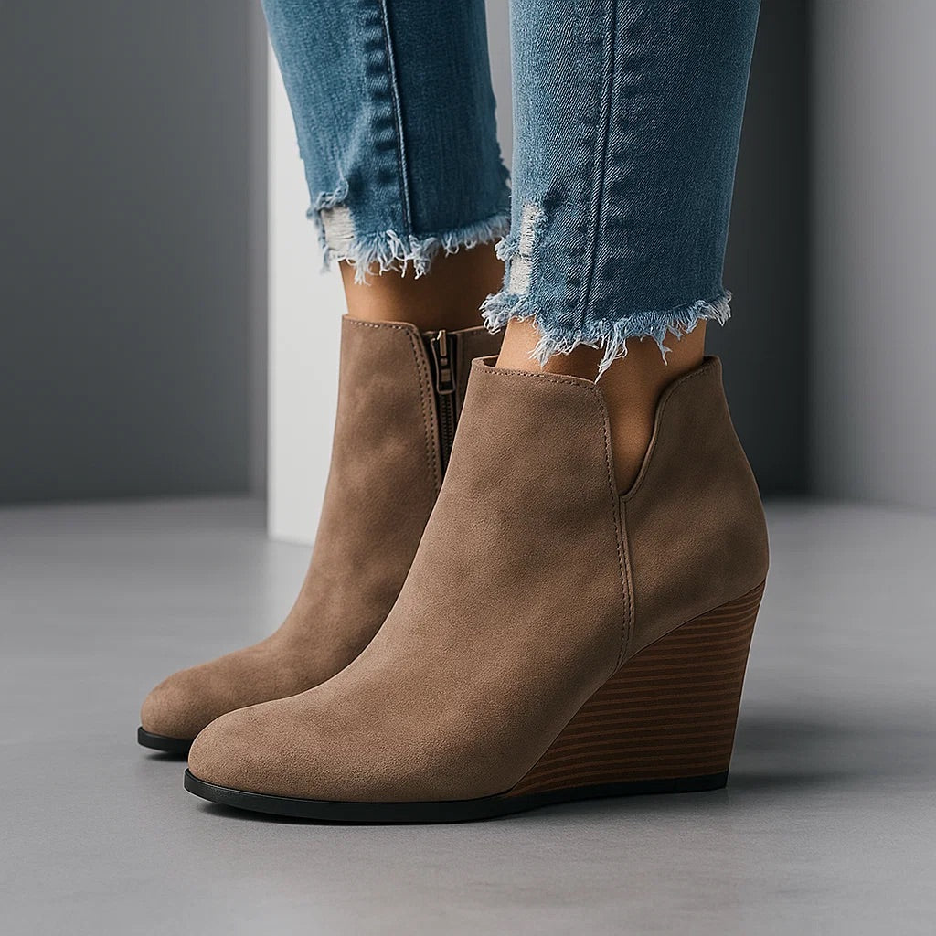 Suede Wedge Ankle Boots with Side Zipper – view 4