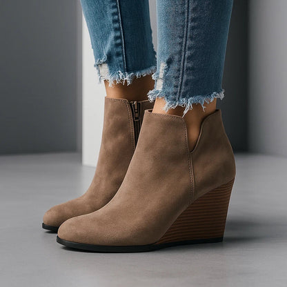 Suede Wedge Ankle Boots with Side Zipper – view 4
