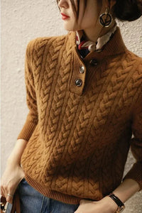 Josie | Women's Cable Knit Half Button Fall Sweater with Ribbed Cuffs