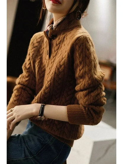 Women's cable knit half button sweater