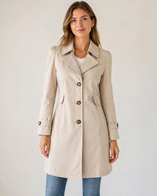 Josie short tailored trench coat, front view