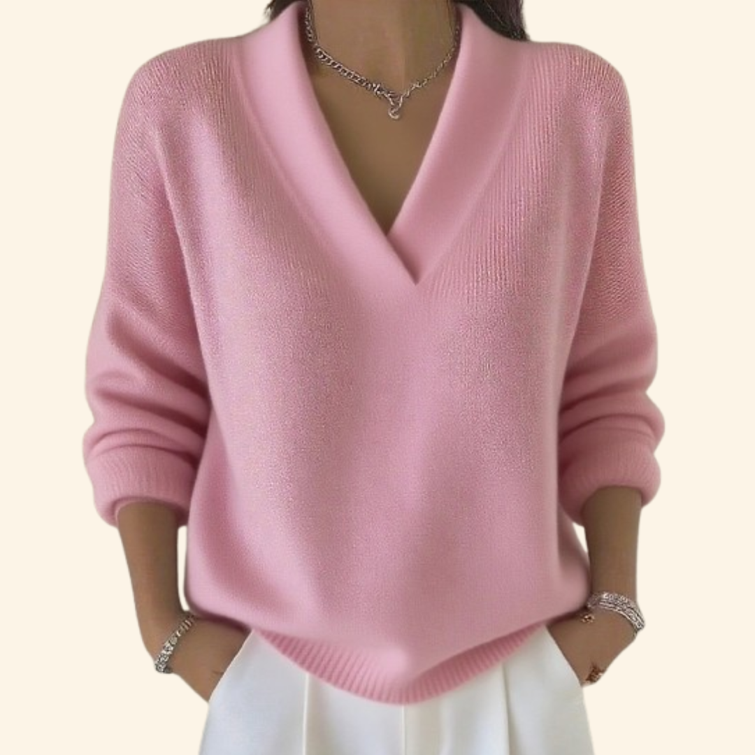 Women's burgundy V-neck casual pullover sweater