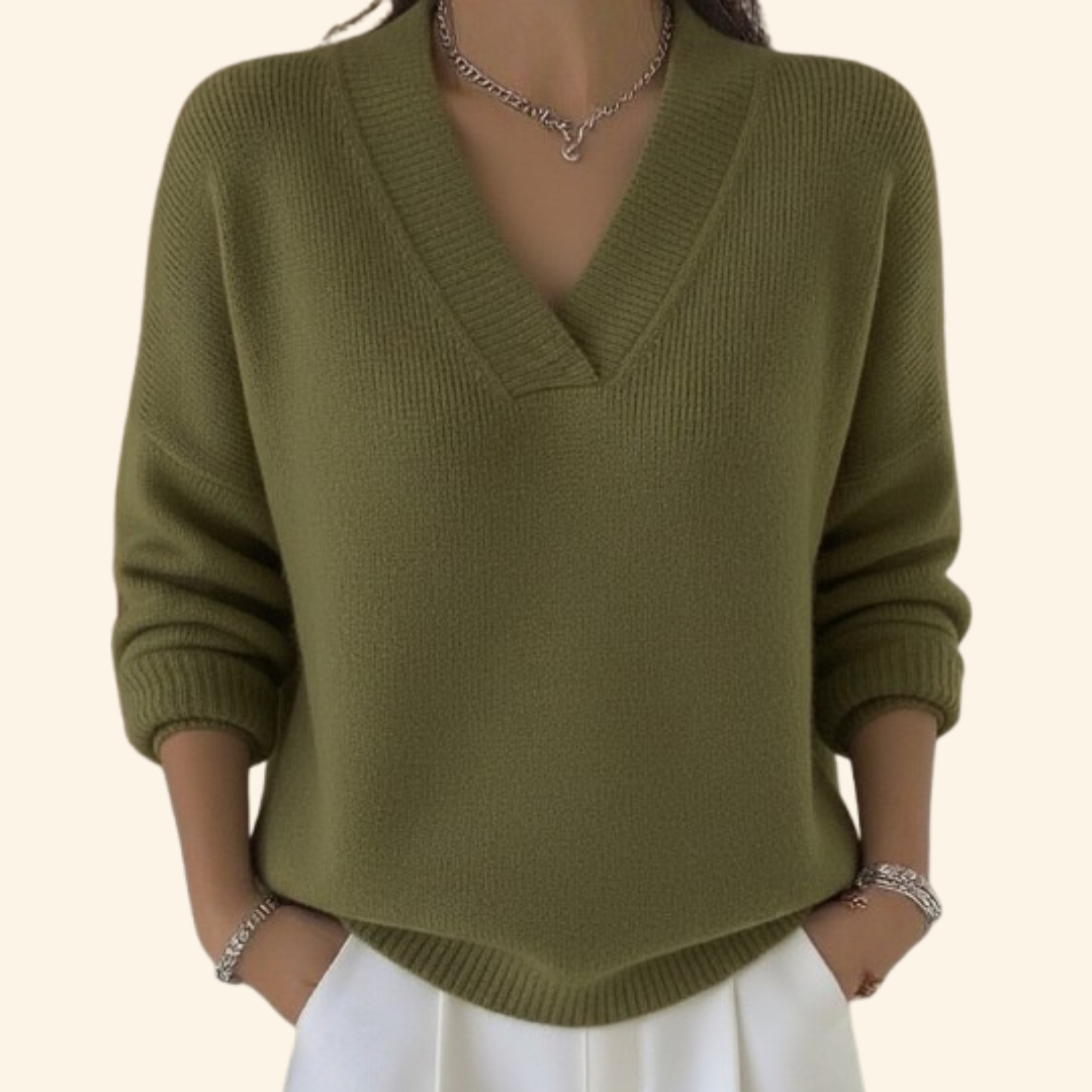 Women's burgundy V-neck casual pullover sweater