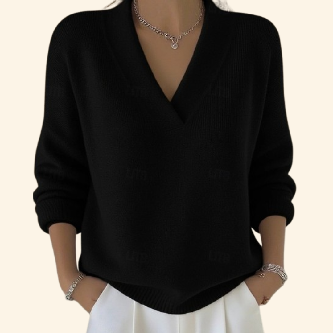 Women's burgundy V-neck casual pullover sweater
