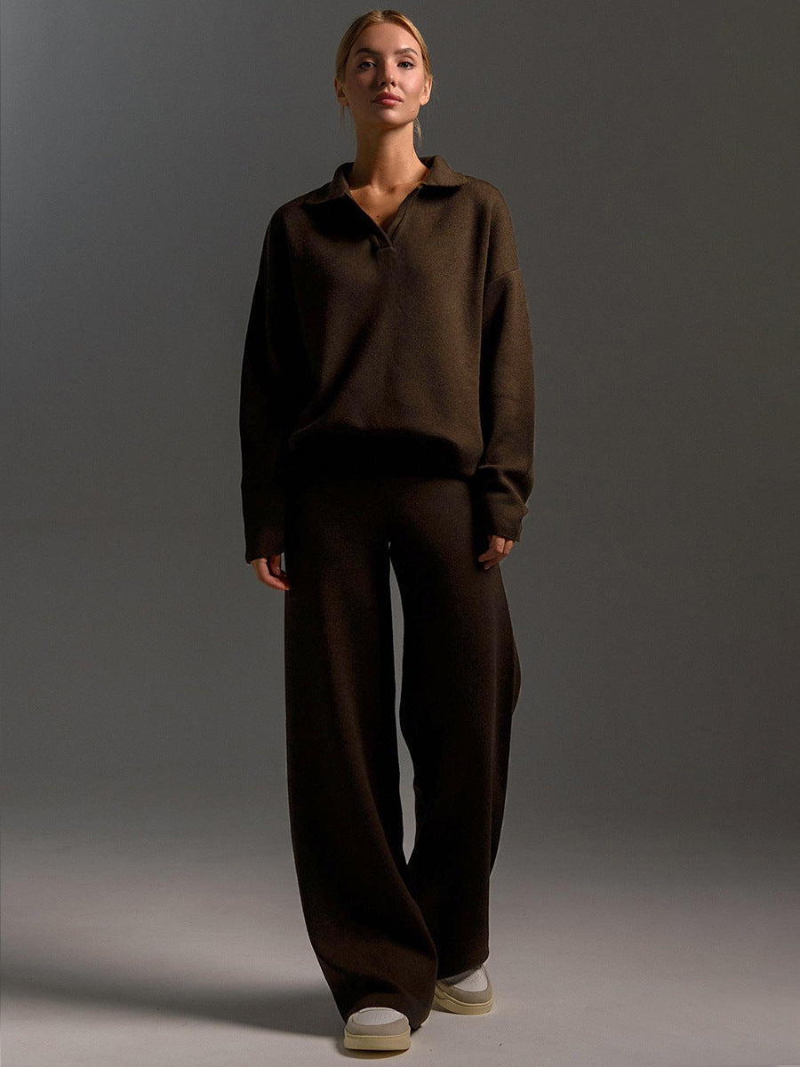 Women's white oversized polo shirt and wide-leg pants set
