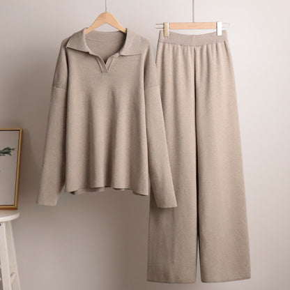 Women's white oversized polo shirt and wide-leg pants set