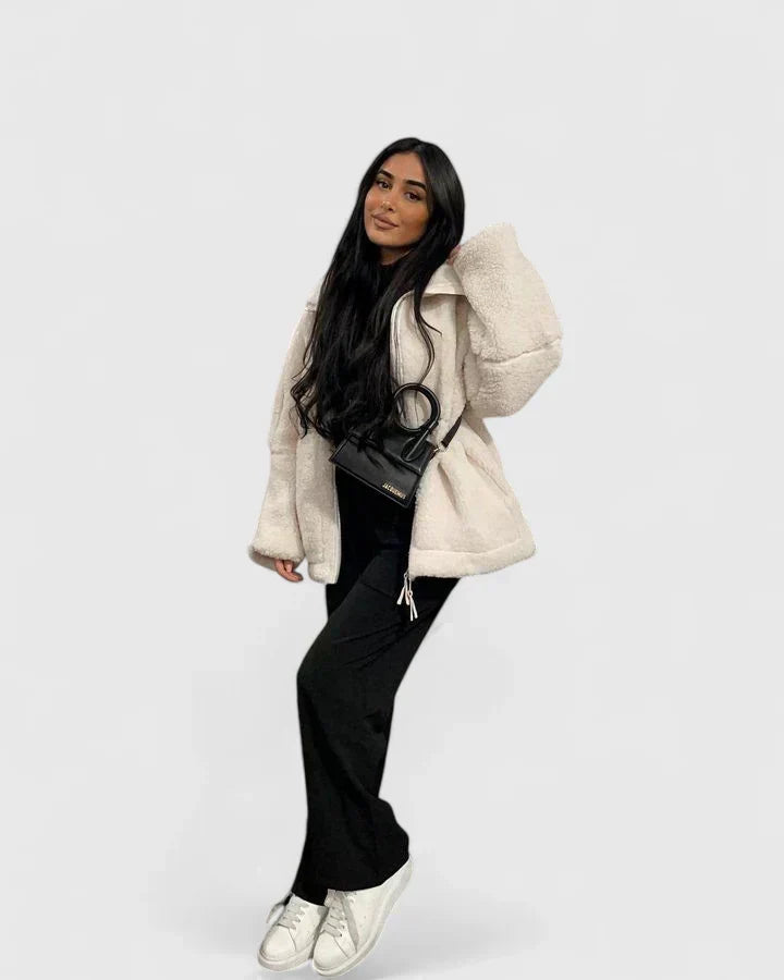 Women's sherpa fleece jacket with high collar