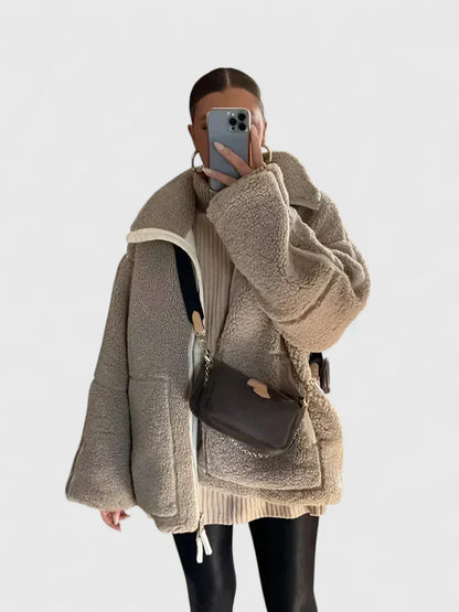 Women's sherpa fleece jacket with high collar