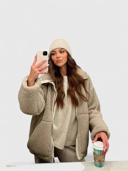 Women's sherpa fleece jacket with high collar
