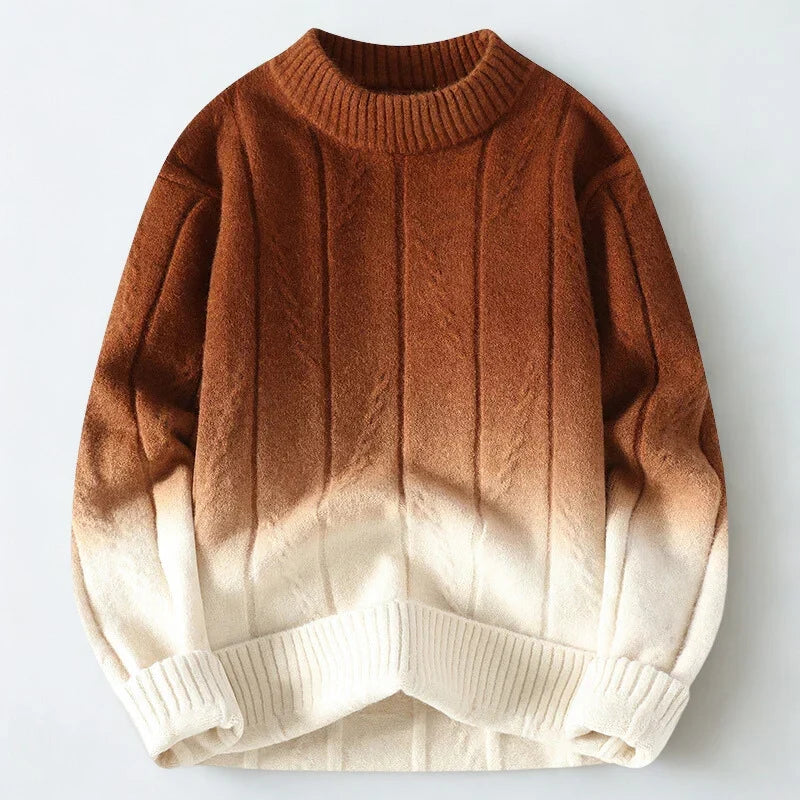 Women's rust/cream ombre wool blend sweater with mock neck