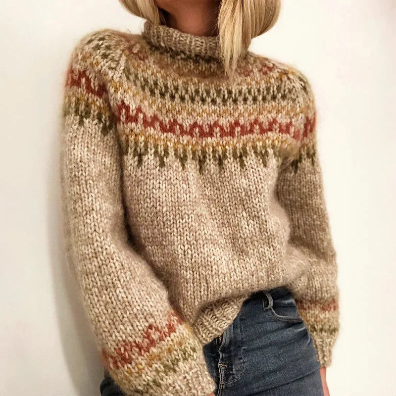 Women's red Nordic geometric pattern sweater