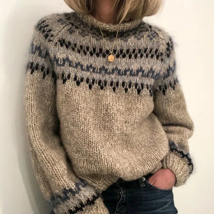 Women's blue Nordic geometric pattern sweater