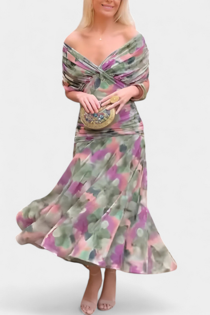 Womens Dress Floral Midi V Neck Pleated 4