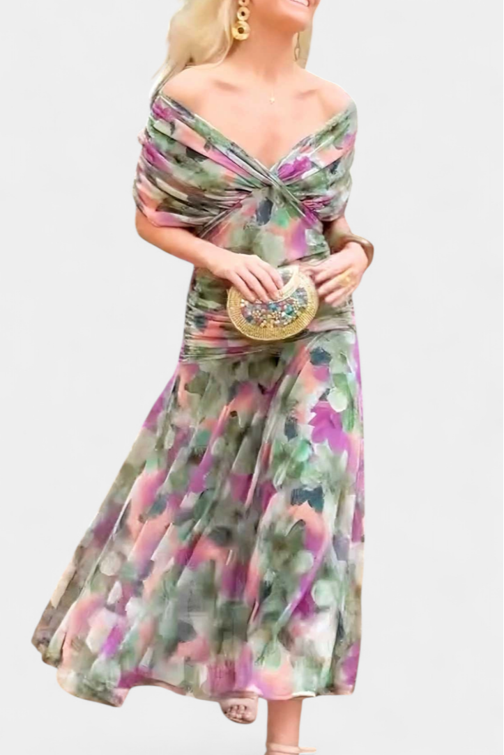 Womens Dress Floral Midi V Neck Pleated 8
