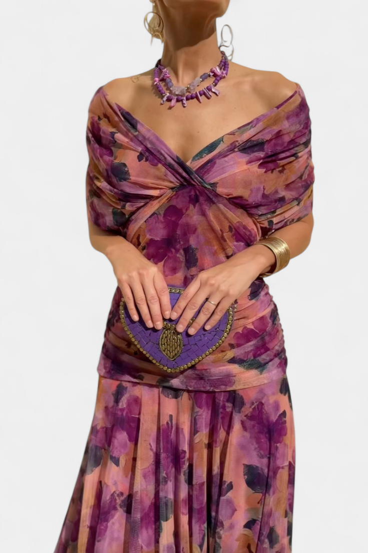 Womens Dress Floral Midi V Neck Pleated 9